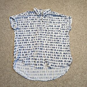 Jane + Delancey Button Down Shirt Womens Small White Bird Print Short Sleeve